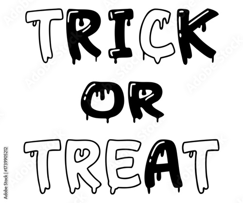 Trick or Treat Halloween Dripping Lettering Vector with Creepy Gothic Font, Horror Typography, Grunge Ink Drips, and Spooky Text Design for Posters, Stickers, T-Shirts, and Party Graphics