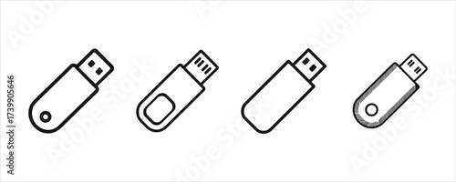 USB Drive Icons Set Digital Storage Device Black and White Design