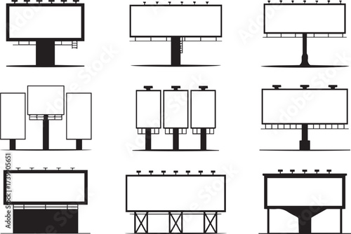 black and white billboard vector pack street mounted signage designs freestanding pole tree platform variations