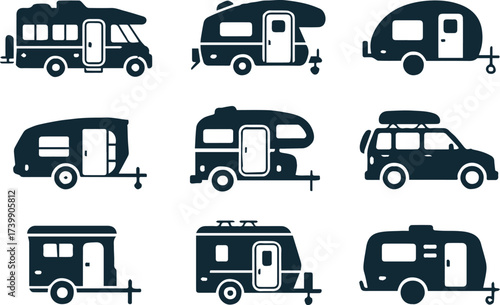 black rv trailer icons travel trailer campervan motorhome caravan vector ai eps png jpeg