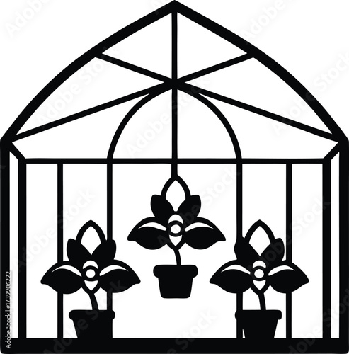 orchids arranged in ornate victorian greenhouse 