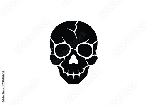 cracked skull silhouette vector icon