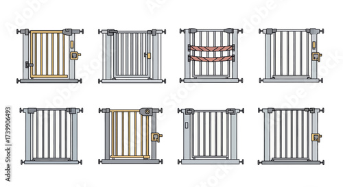 Vector illustration set of various baby safety gates.
