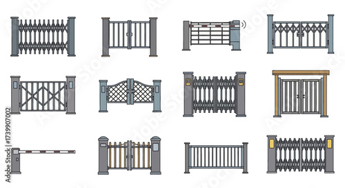 Set of Various Gate and Barrier Illustrations.