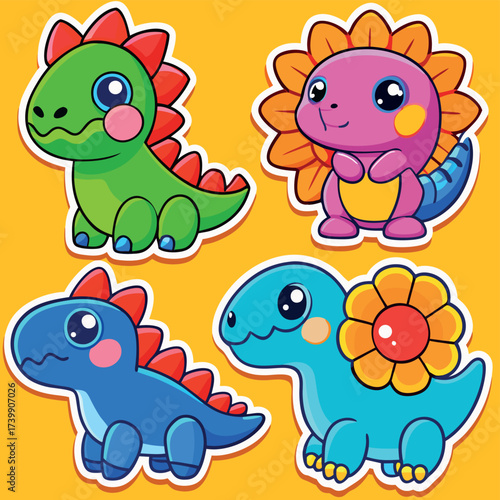 Adorable kawaii dinosaur characters cute baby dinosaurs cartoon style sticker design for children