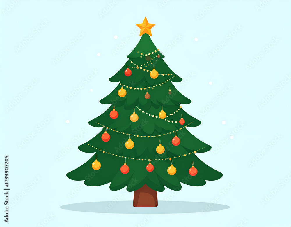 Fototapeta premium Festive Christmas Tree with Ornaments and Star.