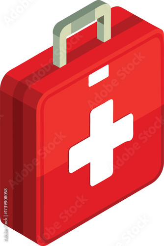 realistic red first aid kit box with white cross.