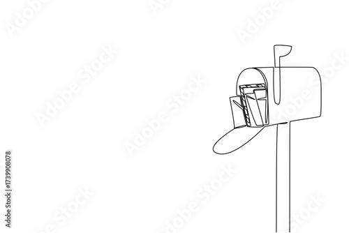 Single one line drawing the mailbox open and there are many letters inside. Received many letters from distant friends. Place to receive mail. Pen Pal Day. Continuous line design graphic illustration