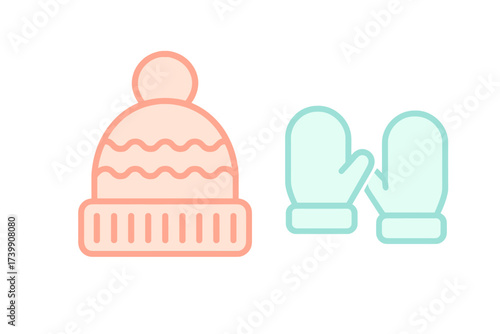 Knitted winter accessories set with beanie hat, pom-pom, and warm mittens