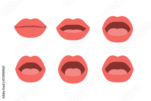Six stages of female lips opening and closing for speech animation