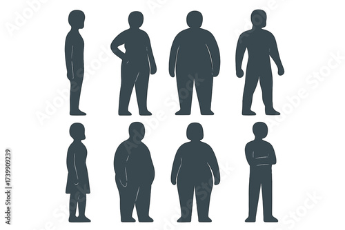 Collection of eight dark gray silhouettes representing diverse human body types