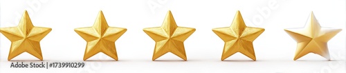 Five gold stars, one partially faded, arranged in a row on a white background