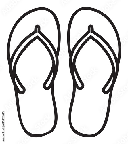 Black outline icon of a pair of simple flip-flop sandals viewed from above, depicting a minimal and casual footwear concept.