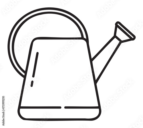Simple black outline vector icon of a classic watering can with a spout and handle, suitable for garden and horticulture design concepts.