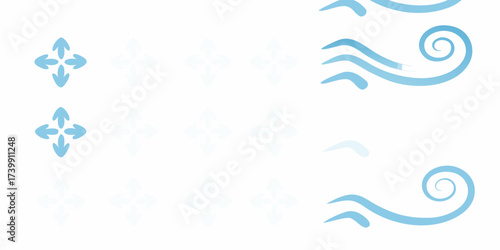 Abstract blue directional arrows and swirling wave elements on a clean white background