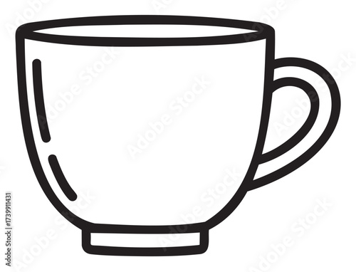 Black outline icon of a simple coffee mug with a handle on the right side viewed from the front.