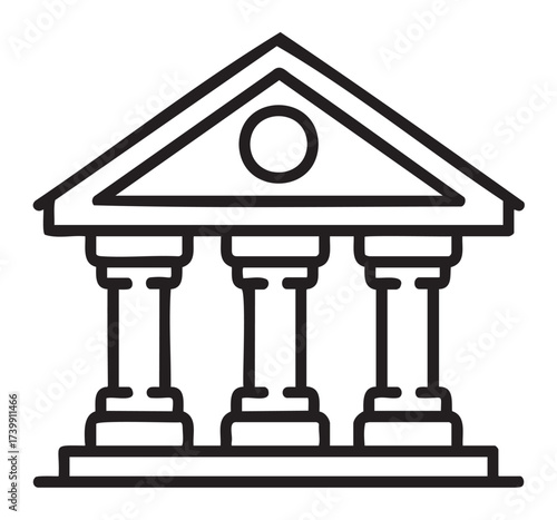 Black outline vector icon of a classical greek-style temple with four columns and a triangular pediment. minimal linear illustration for historical and architectural designs.