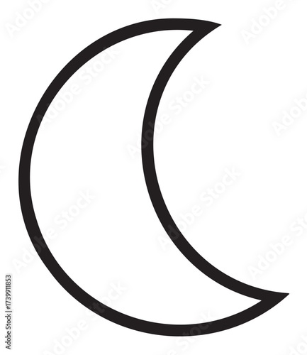 Black outline icon of a crescent moon symbol on a . simple linear design for astronomy, night, and celestial concepts.