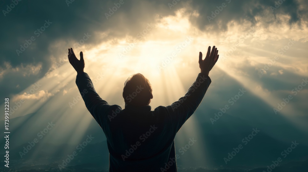 Fototapeta premium Christian Faith – Worshiping Figure on Wide Natural Horizon.