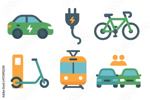 Sustainable urban transport concepts featuring electric vehicles and public transit