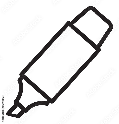 Black outline vector icon of a simple highlighter pen with a chisel tip, useful for drawing and writing concepts.