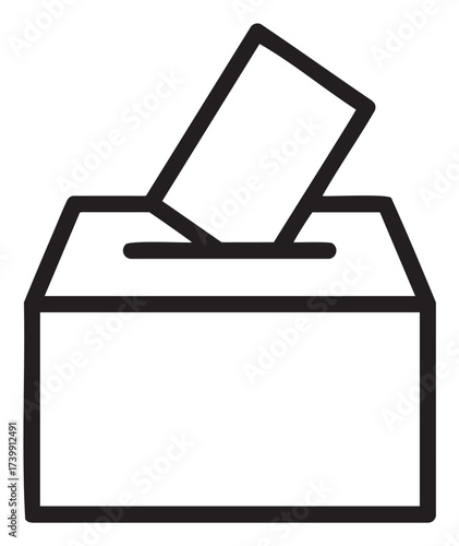 Black outline icon depicting a ballot box with a voting paper being inserted, symbolizing elections, voting, or democratic processes.