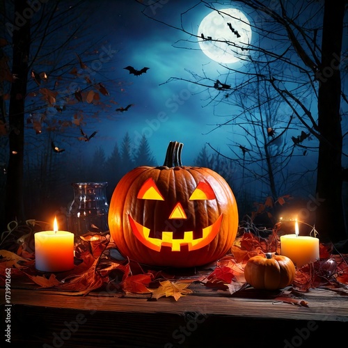 Spooky Halloween Night With Jack-o-lantern