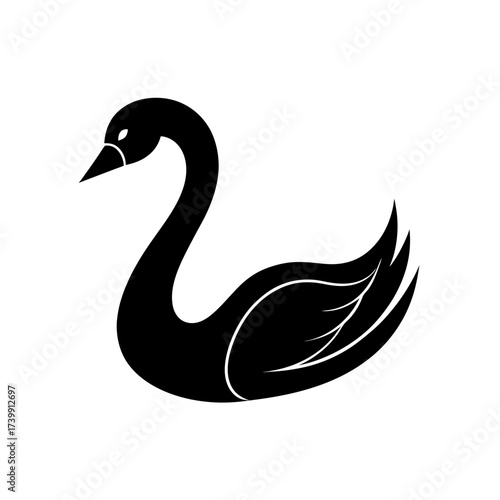 Silhouette of a graceful black swan image on transparent background
