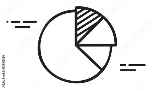 Black outline illustration of a circular pie chart with four segments, including a shaded section, representing data distribution.