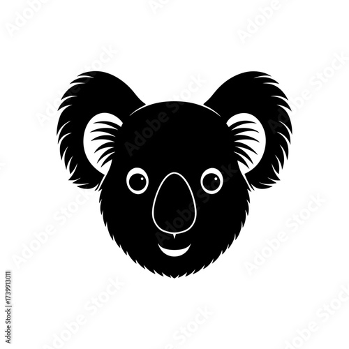 Illustration of a koala bear face in black on transparent background silhouette