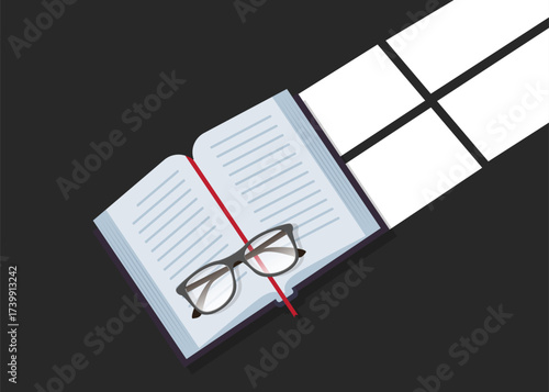Books are windows to the world. Reading and education can help people to achieve great things. Stock Illustration.
