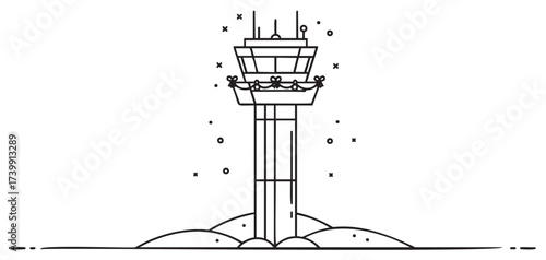 Black outline icon of an air traffic control tower, featuring a tall structure with a visible top cabin and minimal decorative elements.