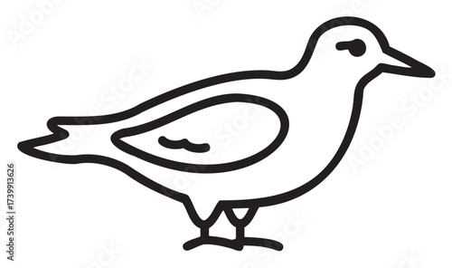 Black outline drawing of a simple bird with minimal features, emphasizing its body shape and beak position, ideal for nature and wildlife themes.