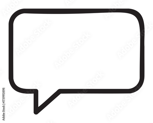 Black outline vector icon of a simple rectangular speech bubble with a pointed tail at the bottom left.