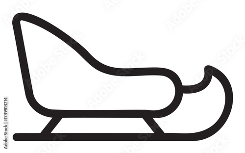 Black outline vector icon of a simple sleigh with curved front and back supports, designed for winter transportation concepts.