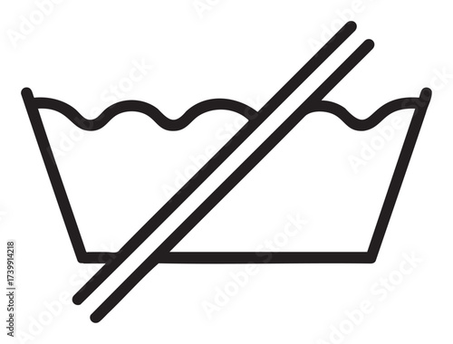 Black outline icon of a crossed-out washing tub, symbolizing a do-not-wash laundry instruction.