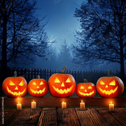 Halloween Pumpkins Lit by Candlelight