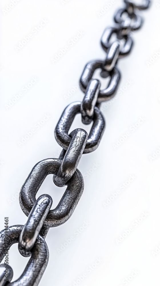 Obraz premium Close-up of Isolated Broken Chain Link on White Background with Subtle Shadows and Reflections