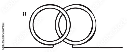 Two interlocking rings symbolizing unity and commitment in a simple, minimalistic black outline style.