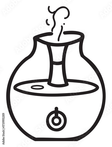 Black outline vector icon of a humidifier emitting steam. simple line drawing of an electric appliance design for home use.