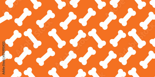 white dog bones seamless pattern on orange background vector repeat tile for pet