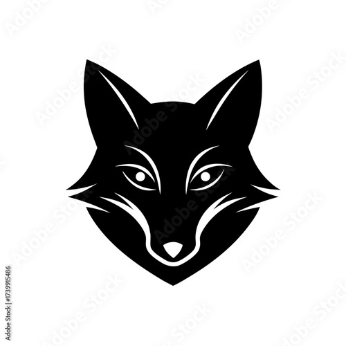 Stylized monochrome fox head illustration on transparent background silhouette