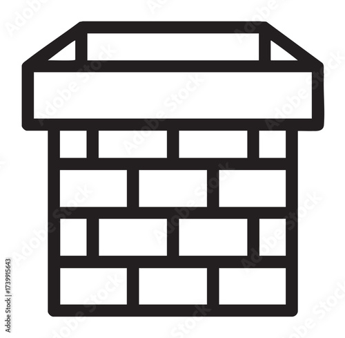Black outline icon of a brick chimney with a rectangular top, designed in a minimal linear style for construction and architecture concepts.