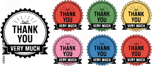 thankyou badge set with scalloped ribbon rosette vector ai eps png jpeg