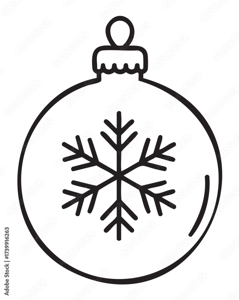 Obraz premium Simple black outline of a christmas ornament with a snowflake design, ideal for holiday decoration themes.
