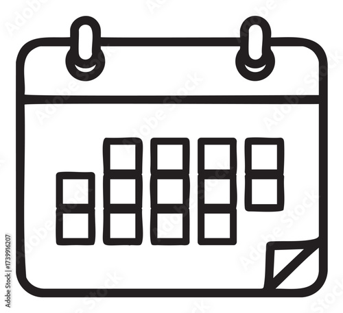 Simple black outline icon of a calendar with visible grid lines and curled corner, ideal for scheduling and planning concepts.