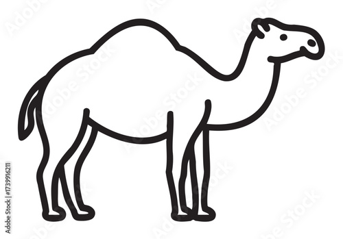 Simple black outline of a one-humped camel facing right on a .