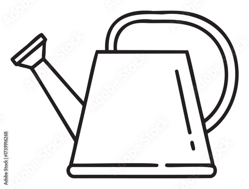 Black outline icon of a simple watering can with a long spout and ergonomic handle, ideal for garden care and plant watering concepts.