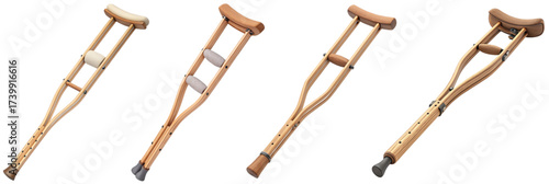 Explore mobility solutions with these diverse crutch designs, showcasing stability and support, ideal for healthcare visuals and medical aids, promoting recovery