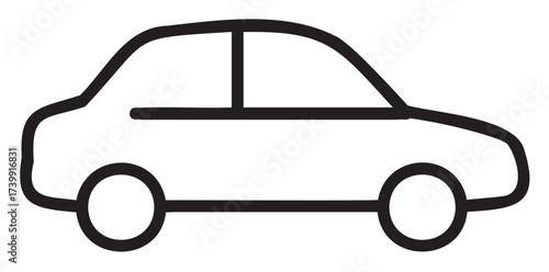 Simple black outline of a basic car design featuring two wheels and a streamlined body shape.